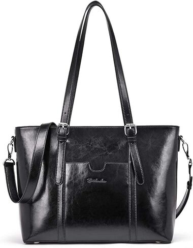 BOSTANTEN Leather Briefcase for Women Vintage 15.6 inch and Leather Laptop Tote Office Shoulder Handbag Vintage Briefcase 15.6 inch Computer Work Purse Black in Saudi Arabia