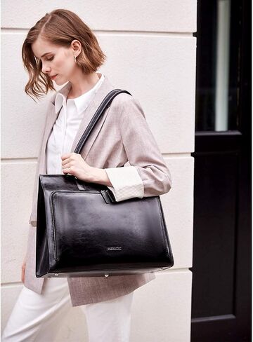 BOSTANTEN Leather Briefcase for Women Vintage 15.6 inch and Leather Laptop Tote Office Shoulder Handbag Vintage Briefcase 15.6 inch Computer Work Purse Black in Saudi Arabia