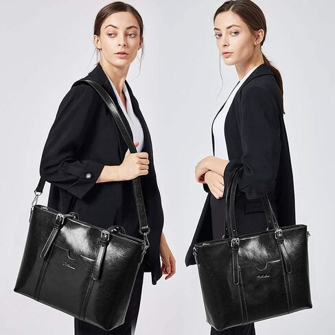 BOSTANTEN Leather Briefcase for Women Vintage 15.6 inch and Leather Laptop Tote Office Shoulder Handbag Vintage Briefcase 15.6 inch Computer Work Purse Black in Saudi Arabia