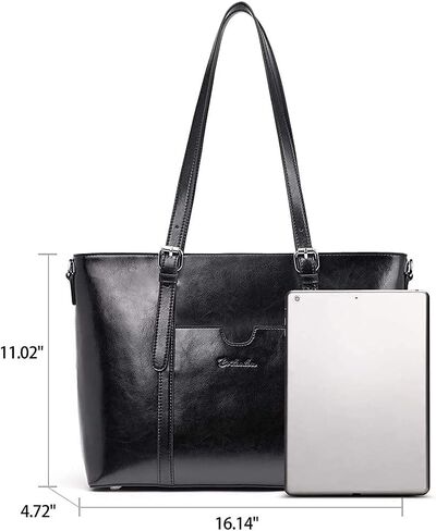 BOSTANTEN Leather Briefcase for Women Vintage 15.6 inch and Leather Laptop Tote Office Shoulder Handbag Vintage Briefcase 15.6 inch Computer Work Purse Black in Saudi Arabia