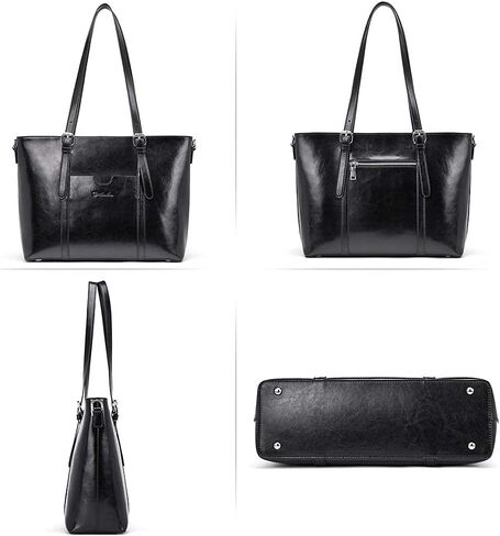 BOSTANTEN Leather Briefcase for Women Vintage 15.6 inch and Leather Laptop Tote Office Shoulder Handbag Vintage Briefcase 15.6 inch Computer Work Purse Black in Saudi Arabia
