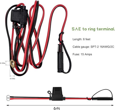 6 FT SAE to O Ring Terminal Harness, 14 AWG Battery Charger Cord Connector with 15A Protection Fuse, 2 Pin Quick Disconnect Plug Terminal Assembly for Motorcycle Car Tractor in Saudi Arabia