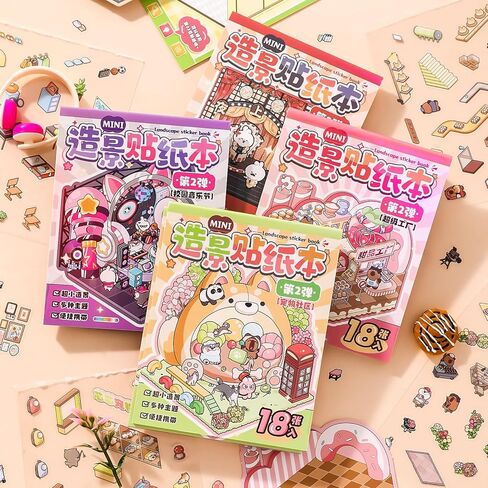 32 مجموعة من ملصقات الجيب DIY ثلاثية الأبعاد مجموعة مشهد كتاب DIY ملصقات منزلية ثلاثية الأبعاد للعلاج لطيف الكرتون ملصقات صغيرة مشاهد لتخفيف التوتر وتمرير الوقت in Kuwait