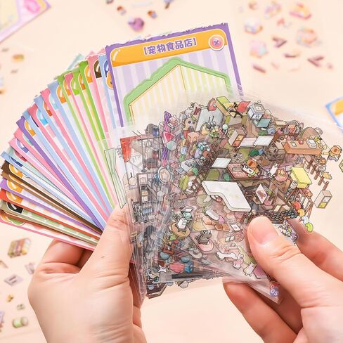 32 مجموعة من ملصقات الجيب DIY ثلاثية الأبعاد مجموعة مشهد كتاب DIY ملصقات منزلية ثلاثية الأبعاد للعلاج لطيف الكرتون ملصقات صغيرة مشاهد لتخفيف التوتر وتمرير الوقت in Kuwait