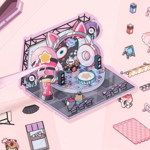 32 مجموعة من ملصقات الجيب DIY ثلاثية الأبعاد مجموعة مشهد كتاب DIY ملصقات منزلية ثلاثية الأبعاد للعلاج لطيف الكرتون ملصقات صغيرة مشاهد لتخفيف التوتر وتمرير الوقت in Kuwait