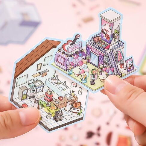 32 مجموعة من ملصقات الجيب DIY ثلاثية الأبعاد مجموعة مشهد كتاب DIY ملصقات منزلية ثلاثية الأبعاد للعلاج لطيف الكرتون ملصقات صغيرة مشاهد لتخفيف التوتر وتمرير الوقت in Kuwait