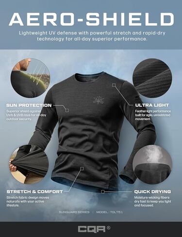 CQR Men's UPF 50+ Sun Protection Long Sleeve Quick Dry Athletic Shirts, Stretch Running Workout Hiking T-Shirts in Kuwait