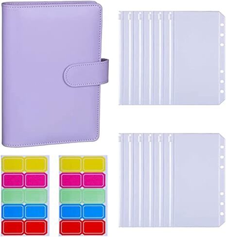 A6 PU Binder Sleeve with 12 Pcs Bag 6 Buckle Cash Budget(Purple) in Saudi Arabia