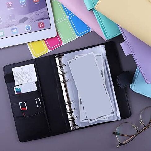 A6 PU Binder Sleeve with 12 Pcs Bag 6 Buckle Cash Budget(Purple) in Saudi Arabia