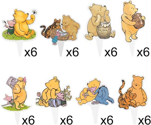 48 Pcs Classic Winnie Cupcake Toppers Cake Topper Cute Baby Shower Decorations Adorable For Bee Themed Party Decor Welcome Baby First Birthday Supplies in Saudi Arabia