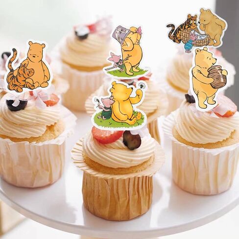 48 Pcs Classic Winnie Cupcake Toppers Cake Topper Cute Baby Shower Decorations Adorable For Bee Themed Party Decor Welcome Baby First Birthday Supplies in Saudi Arabia