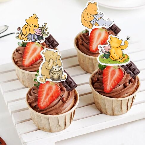 48 Pcs Classic Winnie Cupcake Toppers Cake Topper Cute Baby Shower Decorations Adorable For Bee Themed Party Decor Welcome Baby First Birthday Supplies in Saudi Arabia