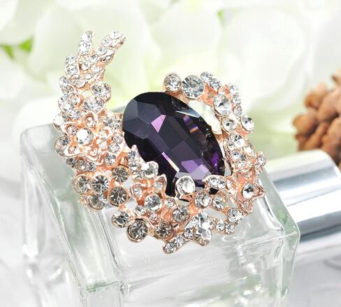 GYN&Joy Gold Tone Blue Crystal Rhinestone Cluster Floral Wreath Brooch Pin in Saudi Arabia