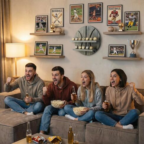 MyGift 2 Tier Wall Mounted Rustic Burnt Solid Wood Sports Championship Ring Holder with Basketball Cutout Backing, Jewelry Storage Display with 12 Pegs in Kuwait