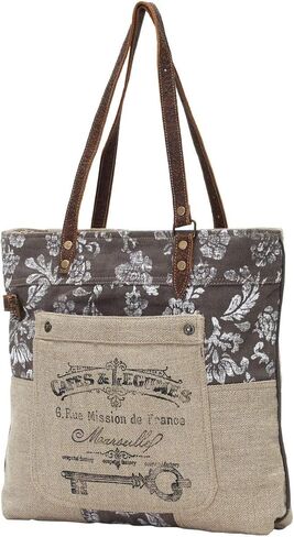 Myra Bags Bicycle Upcycled Canvas Tote Bag S-0935, Tan, Khaki, Brown, One_Size in Kuwait