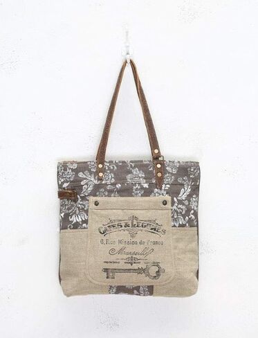 Myra Bags Bicycle Upcycled Canvas Tote Bag S-0935, Tan, Khaki, Brown, One_Size in Kuwait