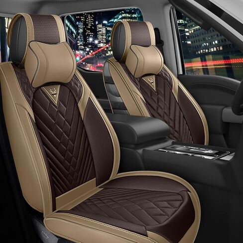 مناسب لأغطية مقاعد Ford F-150 F150 King Ranch 2010-2025، غطاء مقعد السيارة مصنوع من الجلد الفاخر المقاوم للماء والبقع، سهل التركيب والتنظيف (الكاري البني/5 مقاعد فاخرة) in Kuwait