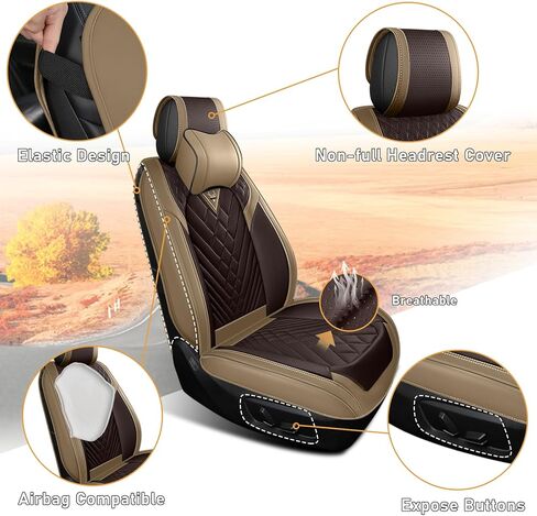مناسب لأغطية مقاعد Ford F-150 F150 King Ranch 2010-2025، غطاء مقعد السيارة مصنوع من الجلد الفاخر المقاوم للماء والبقع، سهل التركيب والتنظيف (الكاري البني/5 مقاعد فاخرة) in Kuwait