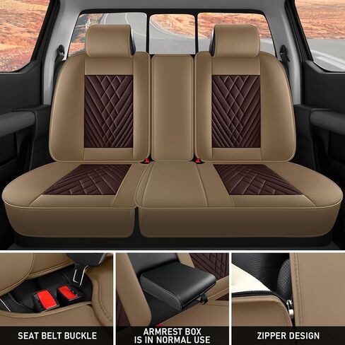 مناسب لأغطية مقاعد Ford F-150 F150 King Ranch 2010-2025، غطاء مقعد السيارة مصنوع من الجلد الفاخر المقاوم للماء والبقع، سهل التركيب والتنظيف (الكاري البني/5 مقاعد فاخرة) in Kuwait