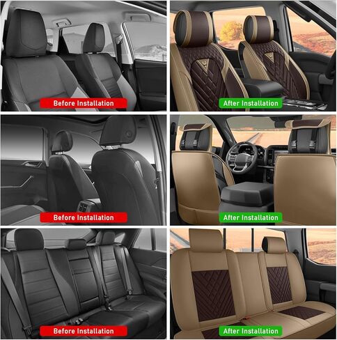 مناسب لأغطية مقاعد Ford F-150 F150 King Ranch 2010-2025، غطاء مقعد السيارة مصنوع من الجلد الفاخر المقاوم للماء والبقع، سهل التركيب والتنظيف (الكاري البني/5 مقاعد فاخرة) in Kuwait