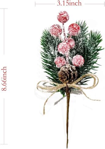 20PCS 8inch Artificial Christmas Floral Picks, Red Fake Berry Picks Stems, Pine Branches with Pinecones Holly Leaves for Vase Floral Arrangement Wreath Winter Holiday Season Decor Crafts in Saudi Arabia