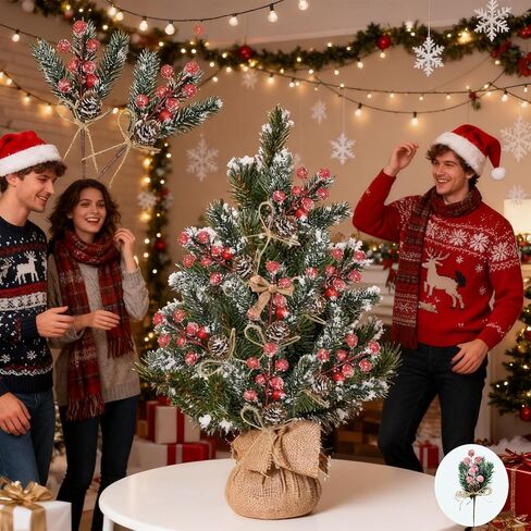 20PCS 8inch Artificial Christmas Floral Picks, Red Fake Berry Picks Stems, Pine Branches with Pinecones Holly Leaves for Vase Floral Arrangement Wreath Winter Holiday Season Decor Crafts in Saudi Arabia