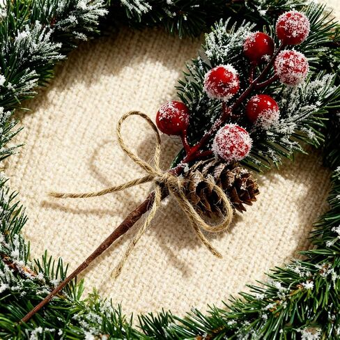 20PCS 8inch Artificial Christmas Floral Picks, Red Fake Berry Picks Stems, Pine Branches with Pinecones Holly Leaves for Vase Floral Arrangement Wreath Winter Holiday Season Decor Crafts in Saudi Arabia