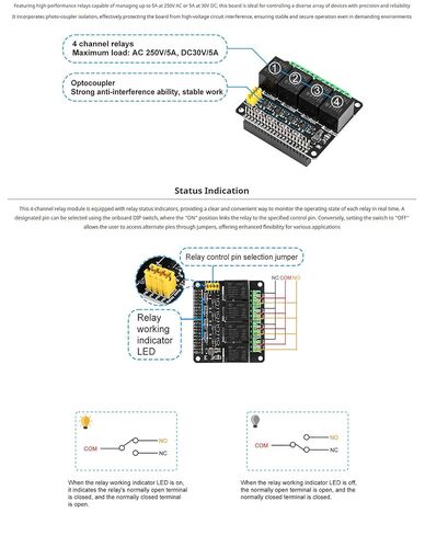 قبعة مرحل 4-CH لـ Raspberry Pi، وحدة لوحة مرحل 4 قنوات لأتمتة المنزل ومشروعات IoT، متوافقة مع Pi 4B/3B+/Zero in Kuwait