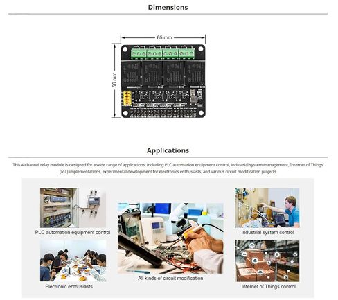 قبعة مرحل 4-CH لـ Raspberry Pi، وحدة لوحة مرحل 4 قنوات لأتمتة المنزل ومشروعات IoT، متوافقة مع Pi 4B/3B+/Zero in Kuwait