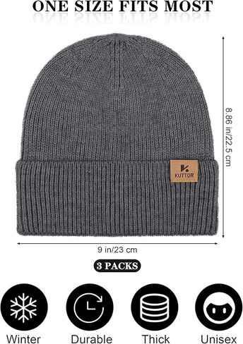 KUTTOR 4 حزمة قبعات شتوية صغيرة سميكة متماسكة الجمجمة قبعة صغيرة الكبار الشتاء القبعات الدافئة قبعة تزلج محبوكة مريحة للرجال والنساء in Kuwait