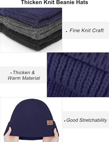 KUTTOR 4 حزمة قبعات شتوية صغيرة سميكة متماسكة الجمجمة قبعة صغيرة الكبار الشتاء القبعات الدافئة قبعة تزلج محبوكة مريحة للرجال والنساء in Kuwait