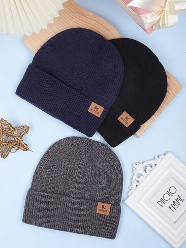 KUTTOR 4 حزمة قبعات شتوية صغيرة سميكة متماسكة الجمجمة قبعة صغيرة الكبار الشتاء القبعات الدافئة قبعة تزلج محبوكة مريحة للرجال والنساء in Kuwait