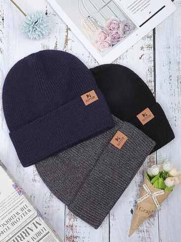 KUTTOR 4 حزمة قبعات شتوية صغيرة سميكة متماسكة الجمجمة قبعة صغيرة الكبار الشتاء القبعات الدافئة قبعة تزلج محبوكة مريحة للرجال والنساء in Kuwait