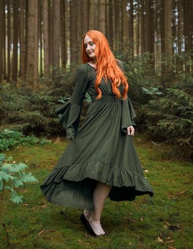 Scarlet Darkness Renaissance Faire Costume Women Off Shouder Long Bell Sleeve High Low Dress in Kuwait