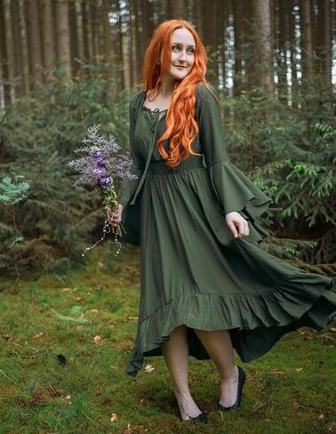 Scarlet Darkness Renaissance Faire Costume Women Off Shouder Long Bell Sleeve High Low Dress in Kuwait