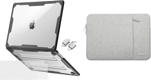 MOSISO Compatible with MacBook Air 15 inch Case 2023 2024 A2941 M2, Symmetric Geometric Heavy Duty Plastic Hard Shell with TPU Bumper&Vertical Sleeve Bag&Keyboard Cover&Type C, Transparent&Gray in Saudi Arabia