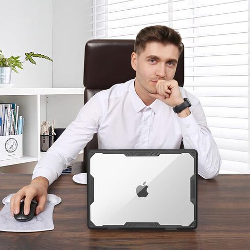MOSISO Compatible with MacBook Air 15 inch Case 2023 2024 A2941 M2, Symmetric Geometric Heavy Duty Plastic Hard Shell with TPU Bumper&Vertical Sleeve Bag&Keyboard Cover&Type C, Transparent&Gray in Saudi Arabia