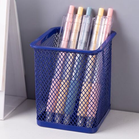 Pen Holder for Desk, Wire Mesh Colored Square Pencil and Makeup Brush Cup Holder for Home Office School, Desktop Organizer and Office Supplies, Pink in Saudi Arabia