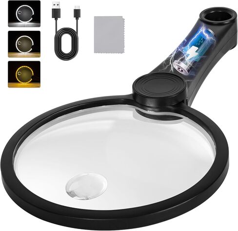 30X Charge Magnifier with Light, NUEYiO 4.33Inch Large Handheld Magnifying Glass with Light, 20 Daylight LEDs & Third Gear Dimming Lighted Magnifying Glass for Seniors Reading Inspection Coin Jewelry in Saudi Arabia