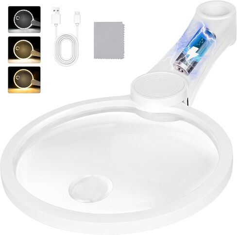30X Charge Magnifier with Light, NUEYiO 4.33Inch Large Handheld Magnifying Glass with Light, 20 Daylight LEDs & Third Gear Dimming Lighted Magnifying Glass for Seniors Reading Inspection Coin Jewelry in Saudi Arabia