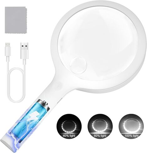 30X Charge Magnifier with Light, NUEYiO 4.33Inch Large Handheld Magnifying Glass with Light, 20 Daylight LEDs & Third Gear Dimming Lighted Magnifying Glass for Seniors Reading Inspection Coin Jewelry in Saudi Arabia
