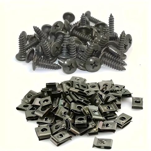 Motorcycle Self Tapping Screw Seat Fastener Clip - Metal Component Leaf Plate Buckle (20 Zinc Clips and 20 Zinc Screws，Black) in Saudi Arabia