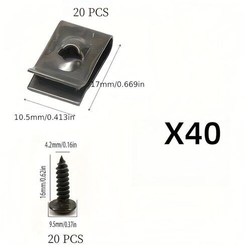 Motorcycle Self Tapping Screw Seat Fastener Clip - Metal Component Leaf Plate Buckle (20 Zinc Clips and 20 Zinc Screws，Black) in Saudi Arabia