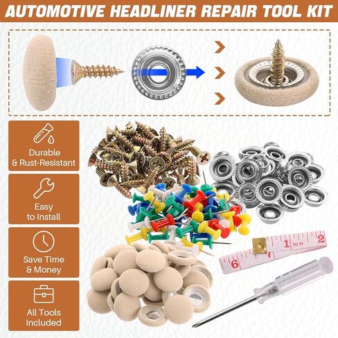 DASBET 60pcs Car Roof Headliner Repair Kit | 242 Pcs Auto Roof Snap Rivets Retainer for Interior Ceiling Cloth Fixing Repair Buckle with Installation Tool and Fit All Cars (Grey Flannelette) in Saudi Arabia