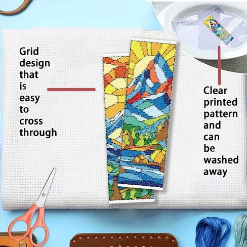 FREEBLOSS 6 Set Cross Stitch Bookmark Kit for Adult Beginners Stamped Cross Stitch Kits Vintage Glass Embroidery Bookmarks Craft Kit with Instructions for Gift 11CT 8"x2.4" in Saudi Arabia