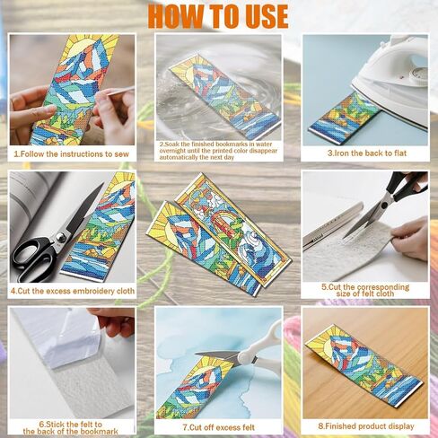 FREEBLOSS 6 Set Cross Stitch Bookmark Kit for Adult Beginners Stamped Cross Stitch Kits Vintage Glass Embroidery Bookmarks Craft Kit with Instructions for Gift 11CT 8"x2.4" in Saudi Arabia