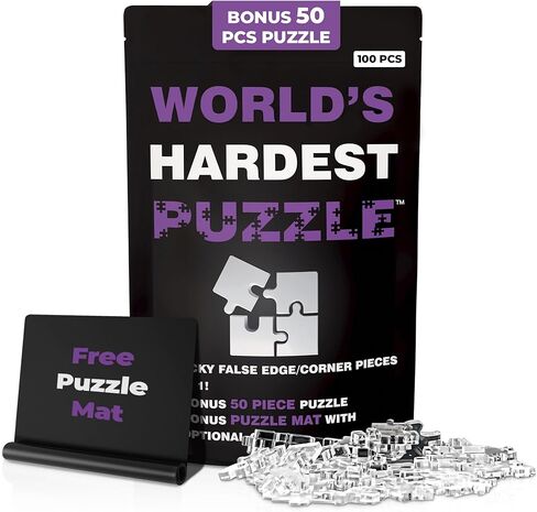 World's Hardest Puzzle ® - Clear Impossible Puzzle for Adults - Funny, Difficult, & Challenging - Hard Acrylic w/False Edges & Corners - Free Mat + Bonus 50pc Jigsaw - Cool Unique Gift - 100 Pieces in Saudi Arabia