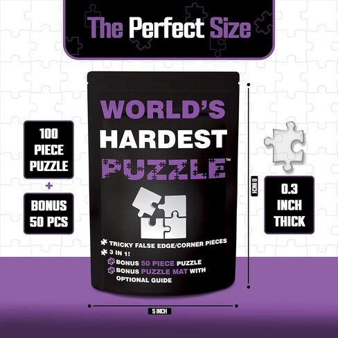 World's Hardest Puzzle ® - Clear Impossible Puzzle for Adults - Funny, Difficult, & Challenging - Hard Acrylic w/False Edges & Corners - Free Mat + Bonus 50pc Jigsaw - Cool Unique Gift - 100 Pieces in Saudi Arabia