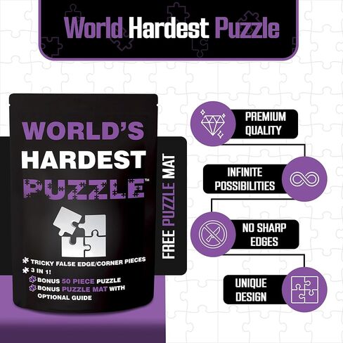 World's Hardest Puzzle ® - Clear Impossible Puzzle for Adults - Funny, Difficult, & Challenging - Hard Acrylic w/False Edges & Corners - Free Mat + Bonus 50pc Jigsaw - Cool Unique Gift - 100 Pieces in Saudi Arabia
