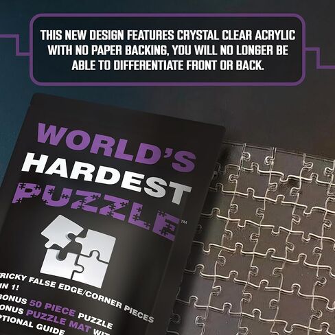 World's Hardest Puzzle ® - Clear Impossible Puzzle for Adults - Funny, Difficult, & Challenging - Hard Acrylic w/False Edges & Corners - Free Mat + Bonus 50pc Jigsaw - Cool Unique Gift - 100 Pieces in Saudi Arabia